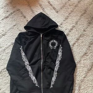 Black Zip-Up Hoodie with Silver Accents